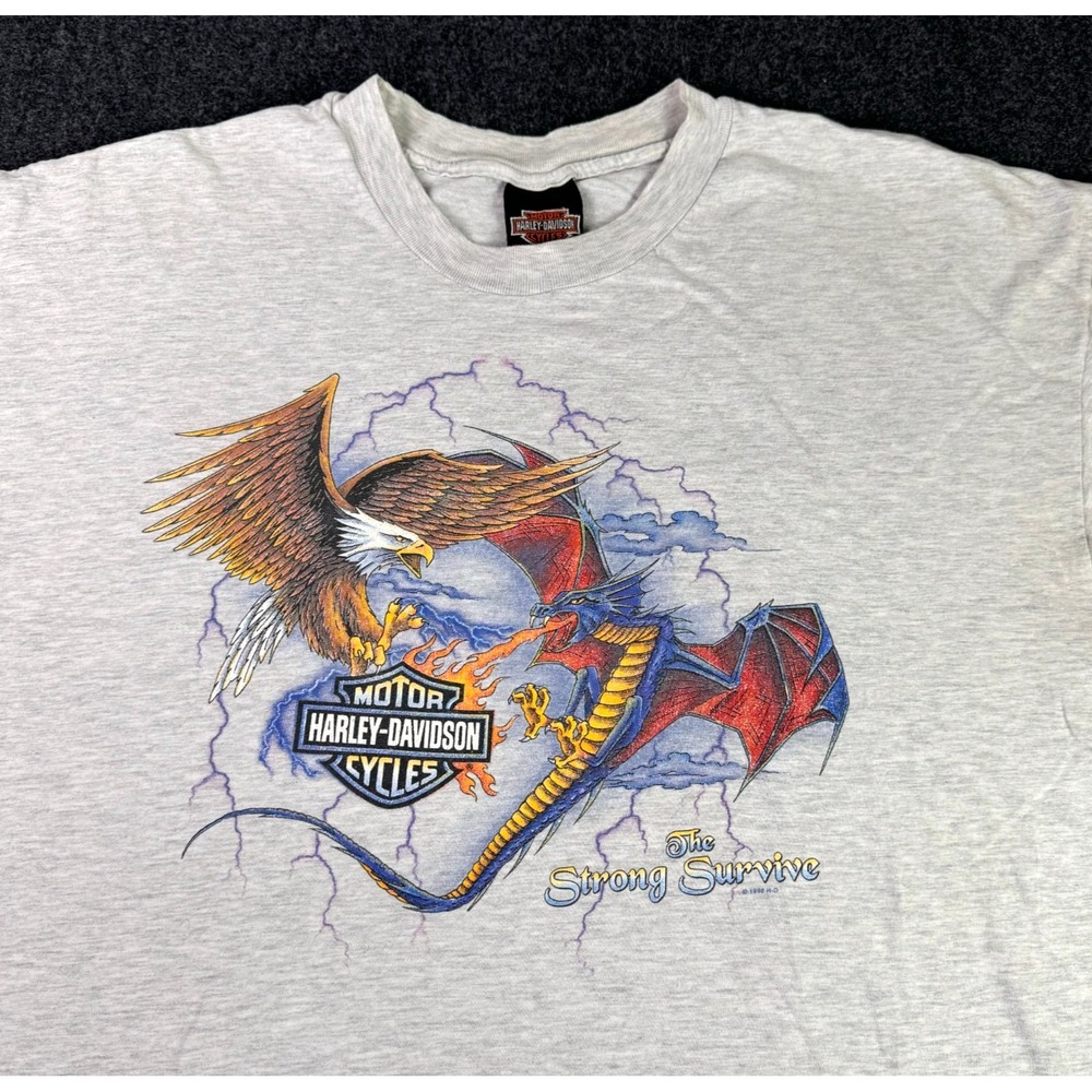Vintage Harley-Davidson Shirt Mens 2XL USA Made Eagle Dragon Strong Survive 90s